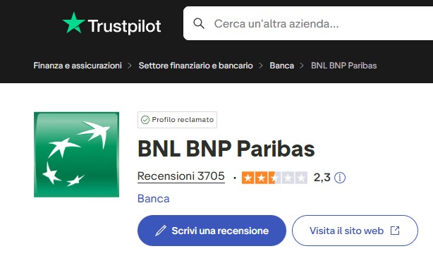valutazione di bnl su trustpilot
