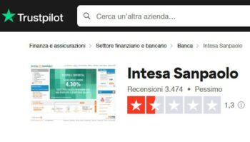 screenshot valutazione intesa sanpaolo su trustpilot.it