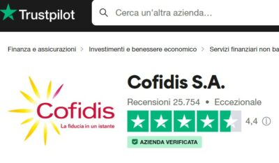 screenshot valutazione cofidis su trustpilot.it