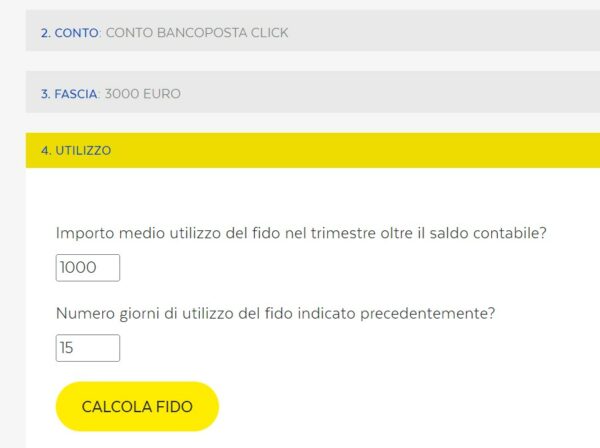 schermata simulatore fido bancoposta