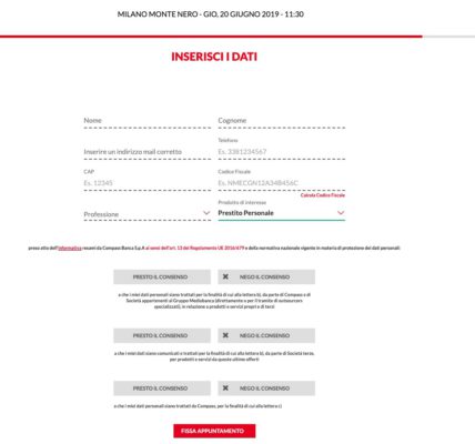 inserire dati personali appuntamento filiale compass