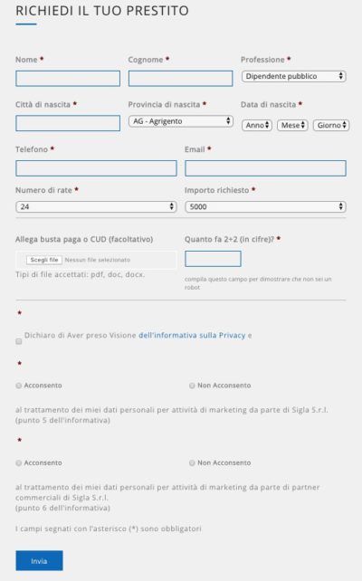 form per richiesta prestito online sigla credit