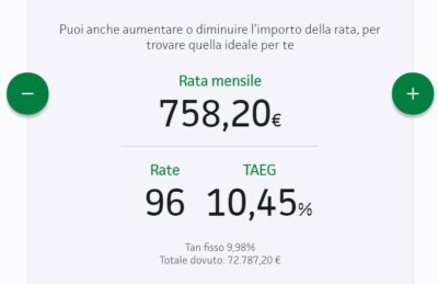 schermata calcola rata findomestic prestito 8 anni