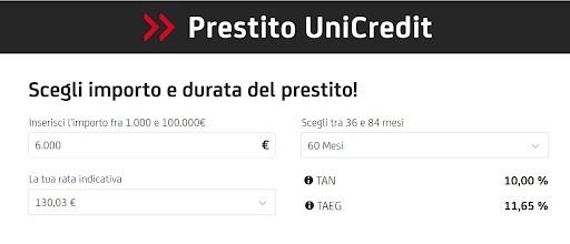 simulazione prestito 6000 euro by unicredit