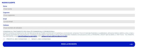 schermata inserimento dati personali