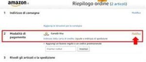 schermata di amazon dove scegliere le modalità di pagamento