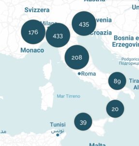 mappa italia con punti delle filiali e agenzie