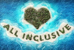 atollo a forma di cuore con scritta all-inclusive