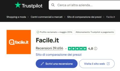 valutazione di facile.it su trustpilot